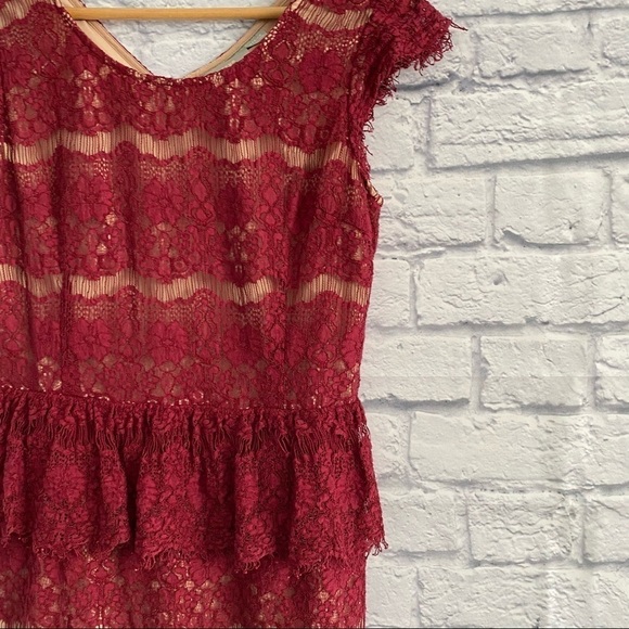 Maeve Anthropologie Burgundy Red Elsa Peplum Lace Dress Size Medium - Picture 5 of 5